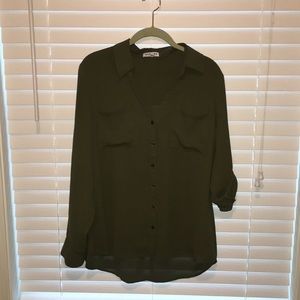 Express Portofino Button Down Shirt, Olive Green